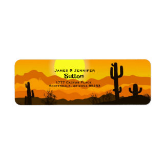 Saguaro Cactus vid Sunset Returadress Etikett