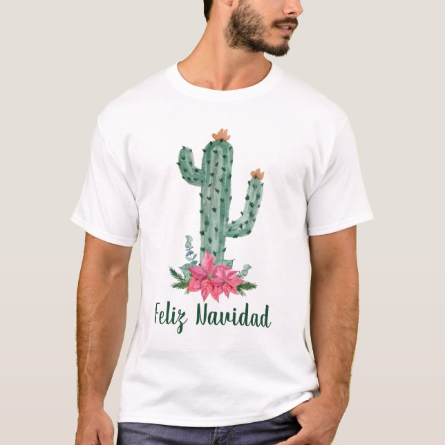 Saguaro julkaktus Feliz Navidad T Shirt (Framsida)