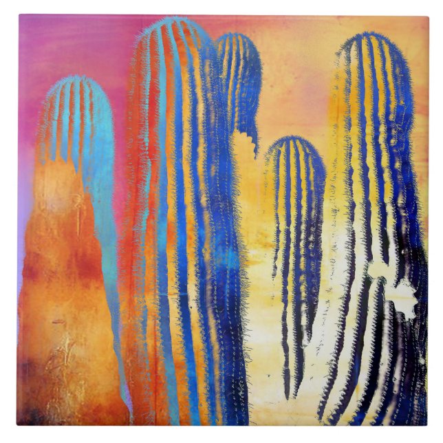 Saguaro-kaktus Färgrik sydvästlig öken Kakelplatta (Framsidan)