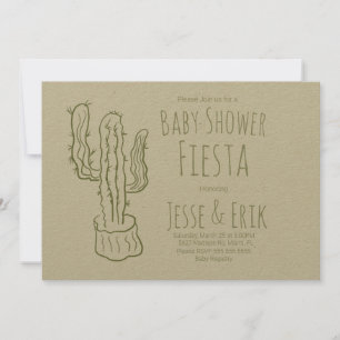 Saguaro Kaktus Handritad Grön Bebis Shower Inbjudningar