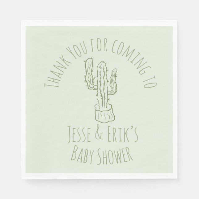 Saguaro Kaktus Handritad Grön Bebis Shower    Pappersservett (Framsidan)