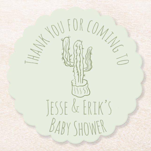 Saguaro Kaktus Handritad Grön Bebis Shower     Underlägg Papper (Framsida)