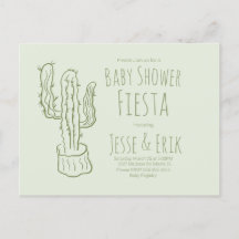 Saguaro Kaktus Handritad Grön Bebis Shower  
