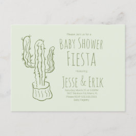 Saguaro Kaktus Handritad Grön Bebis Shower   Vykort