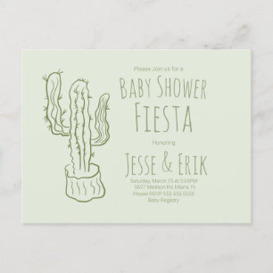 Saguaro Kaktus Handritad Grön Bebis Shower   Vykort