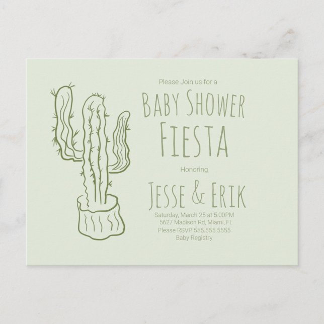 Saguaro Kaktus Handritad Grön Bebis Shower   Vykort (Framsida)