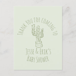 Saguaro Kaktus Handritad Grön Bebis Shower     Vykort