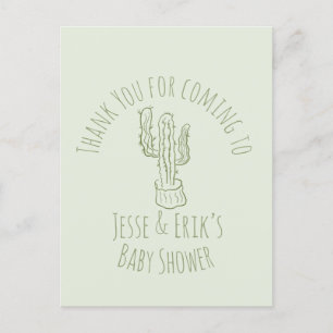 Saguaro Kaktus Handritad Grön Bebis Shower     Vykort
