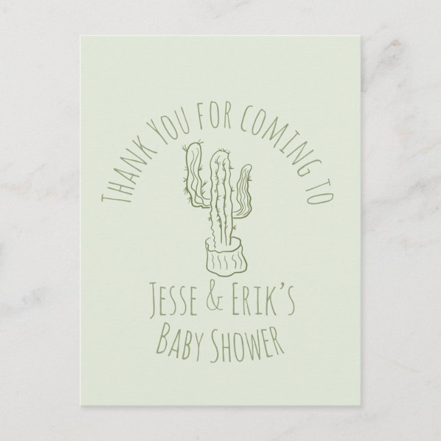 Saguaro Kaktus Handritad Grön Bebis Shower     Vykort (Framsida)
