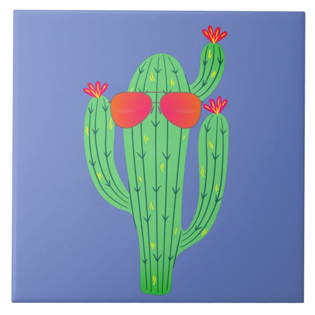 Saguaro-kaktus som bär solglasögon Roligt sydväst Kakelplatta (Framsidan)