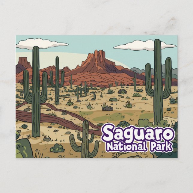 Saguaro National Park Tecknad Konst Vykort (Framsida)