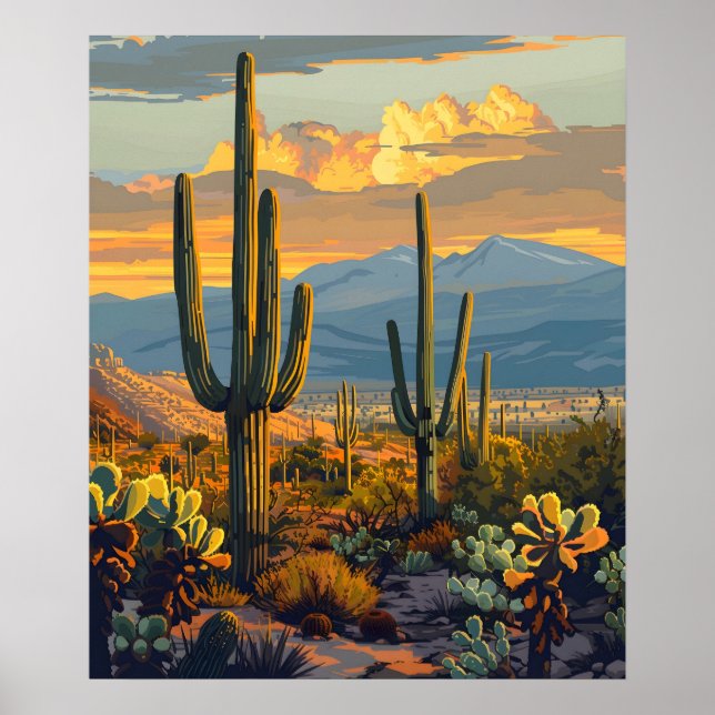 Saguaro nationalpark, Arizona Cactus Travel Poster (Framsidan)