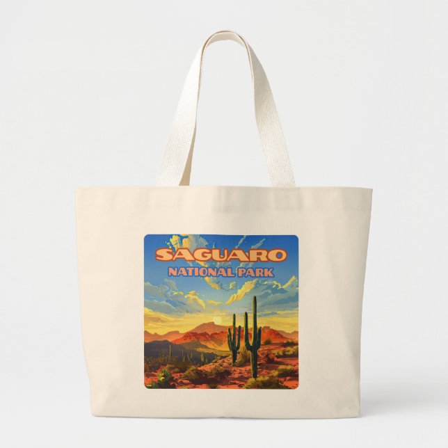 Saguaro nationalpark Arizona Desert Cactus Retro Jumbo Tygkasse (Framsidan)