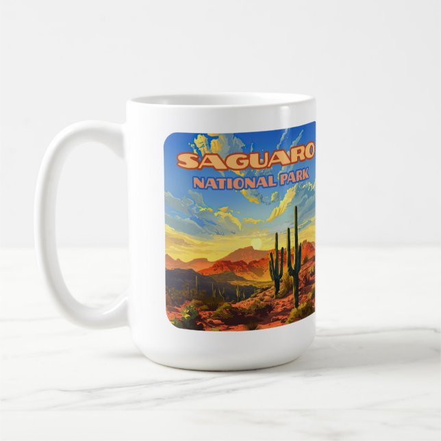 Saguaro nationalpark Arizona Desert Cactus Retro Kaffemugg (Vänster)
