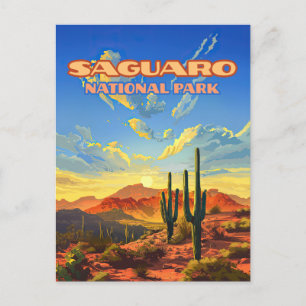 Saguaro nationalpark Arizona Desert Cactus Retro Vykort