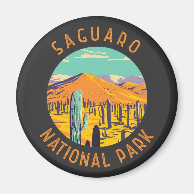 Saguaro nationalpark Cacti Distress Circle Magnet (Framsidan)