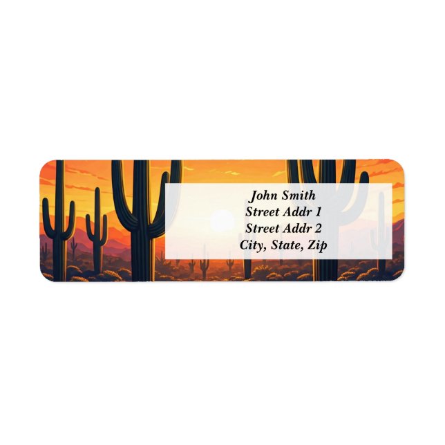 Saguaro nationalpark Cactus Sunset Returadress Etikett (Framsidan)