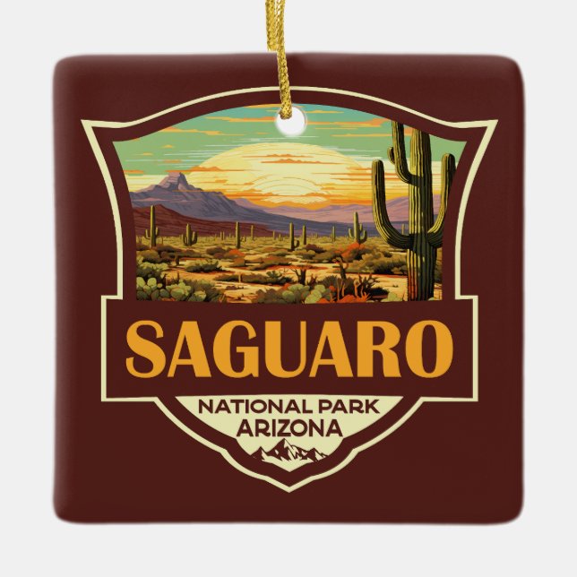 Saguaro nationalpark Illustration Retro Julgransprydnad Keramik (Framsida)