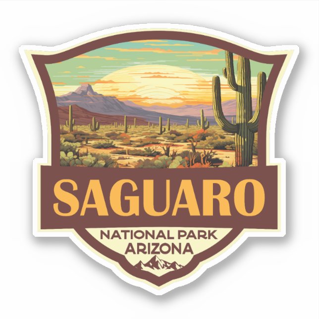 Saguaro nationalpark Illustration Retro Klistermärken (Framsida)