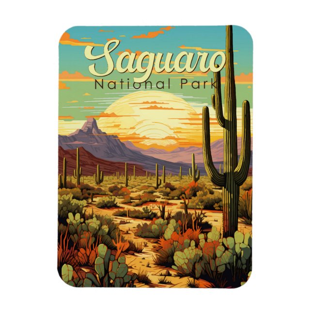 Saguaro nationalpark Illustration Retro Magnet (Vertikal)