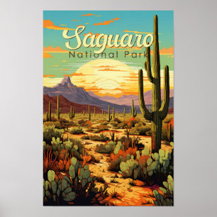 Saguaro nationalpark illustration retro poster