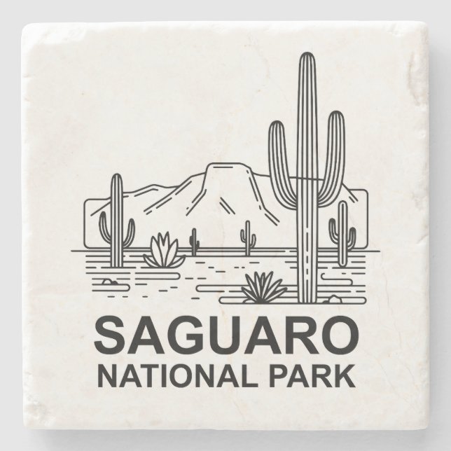Saguaro nationalpark Minimal Line Art Stenunderlägg (Framsidan)