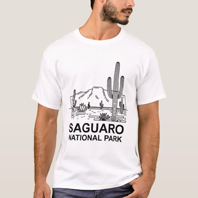 Saguaro nationalpark Minimal Line Art T Shirt (Framsida)