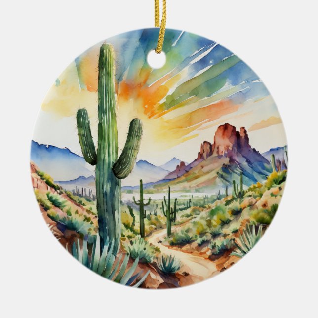 Saguaro nationalpark Texas Southwest Watercolor Julgransprydnad Keramik (Framsidan)