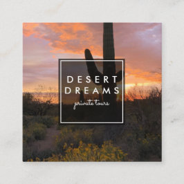 Saguaro Sunset Desert Garden Photo Travel Turism Fyrkantigt Visitkort