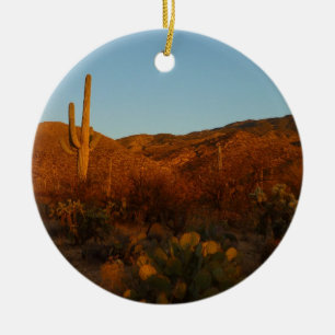 Saguaro Sunset I Arizona Desert liggande Julgransprydnad Keramik