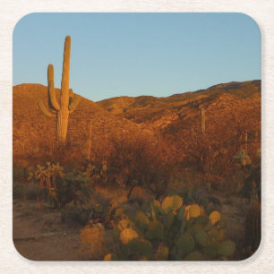 Saguaro Sunset I Arizona Desert liggande Underlägg Papper Kvadrat
