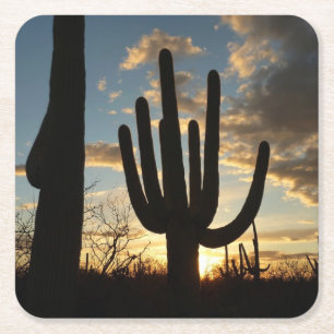 Saguaro Sunset II Arizona Desert liggande Underlägg Papper Kvadrat