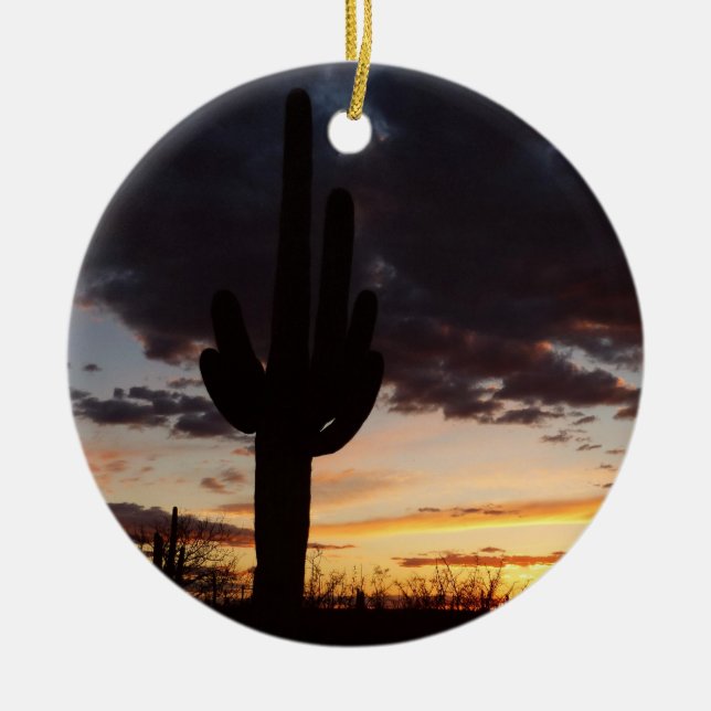 Saguaro Sunset III Arizona Desert liggande Julgransprydnad Keramik (Framsidan)