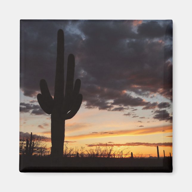 Saguaro Sunset III Arizona Desert liggande Magnet (Framsidan)