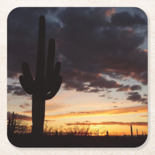 Saguaro Sunset III Arizona Desert liggande Underlägg Papper Kvadrat