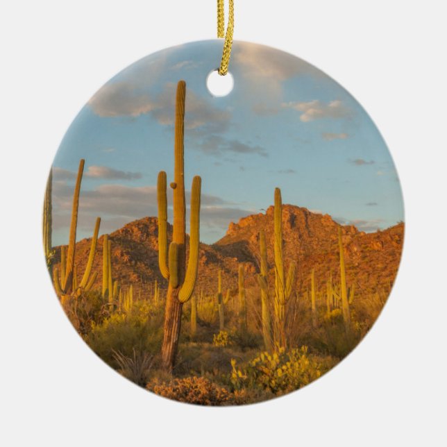 Saguarokaktus vid solnedgång, Arizona Julgransprydnad Keramik (Framsidan)