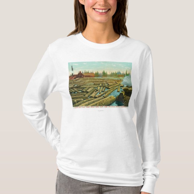 Sågverk och fördämningen, floden fyllde med tee shirt (Framsida)