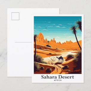 Sahara Desert Afrika Travel Vintage Illustration Vykort