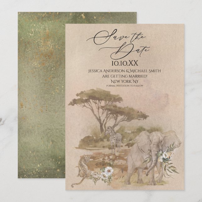 Sahara Savanna Animal Spara datum Inbjudningar (Fram/baksida)