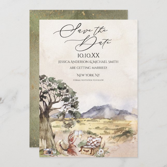 Sahara Savanna Picnic Spara datumet Inbjudningar (Fram/baksida)