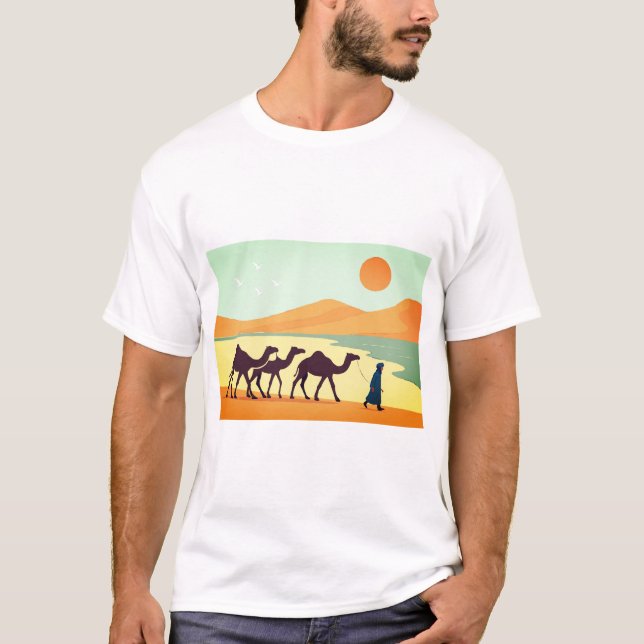 Saharan Caravan - Minimalistisk marockansk ökenkon T Shirt (Framsida)