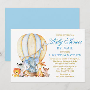 Sahrai Animals Ballon Blue Bow Shower by Mail Inbjudningar