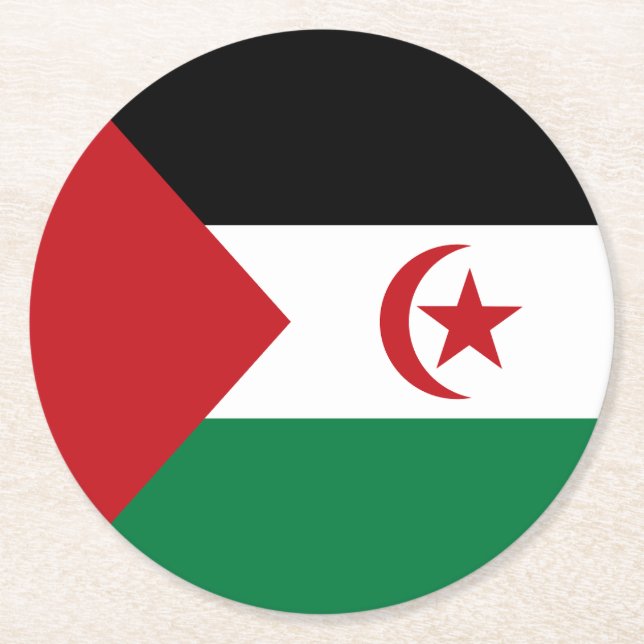 Sahrawi Arabiska Demokratiska republiken Flagga Underlägg Papper Rund (Framsidan)