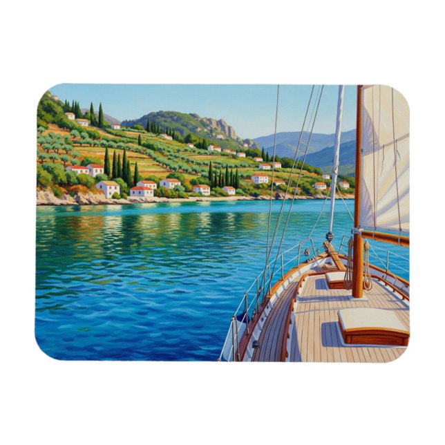 Saiboat in Corfu Greece Travel Magnet (Horisontell)