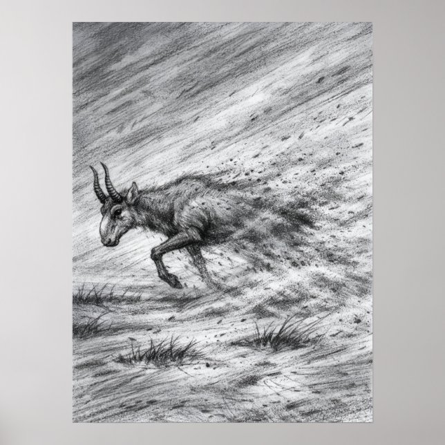Saiga Antilop Damstorm Konst Poster (Framsidan)