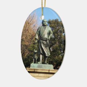 Saigo Takamori (sista Samurai) och Hund Statue Julgransprydnad Keramik