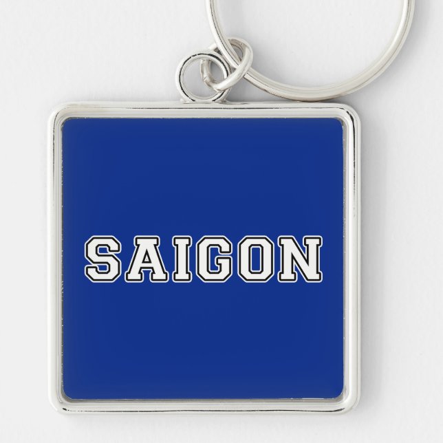 Saigon Fyrkantig Silverfärgad Nyckelring (Framsidan)
