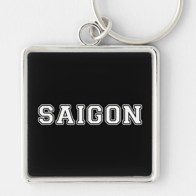 Saigon Fyrkantig Silverfärgad Nyckelring (Framsidan)