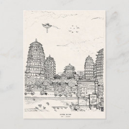 Saigon Pagoda Vietnam Cityscape Pen Ink Drawing Vykort