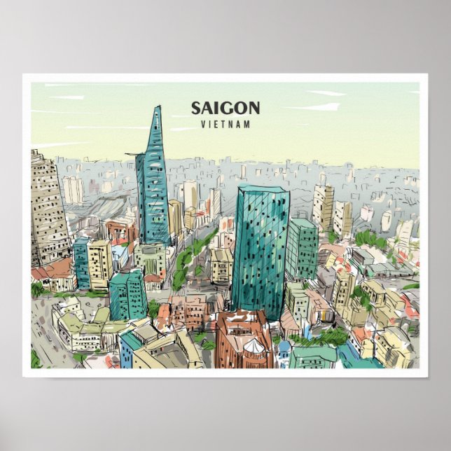 Saigon Vietnam Sketch Art Vintage resor Poster (Framsidan)